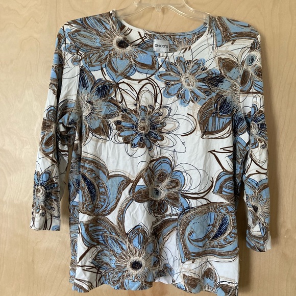 Chico's Tops - Chico's NWOT Blue & Brown Floral Long Sleeve Top Women’s Large/Chico’s Size 2